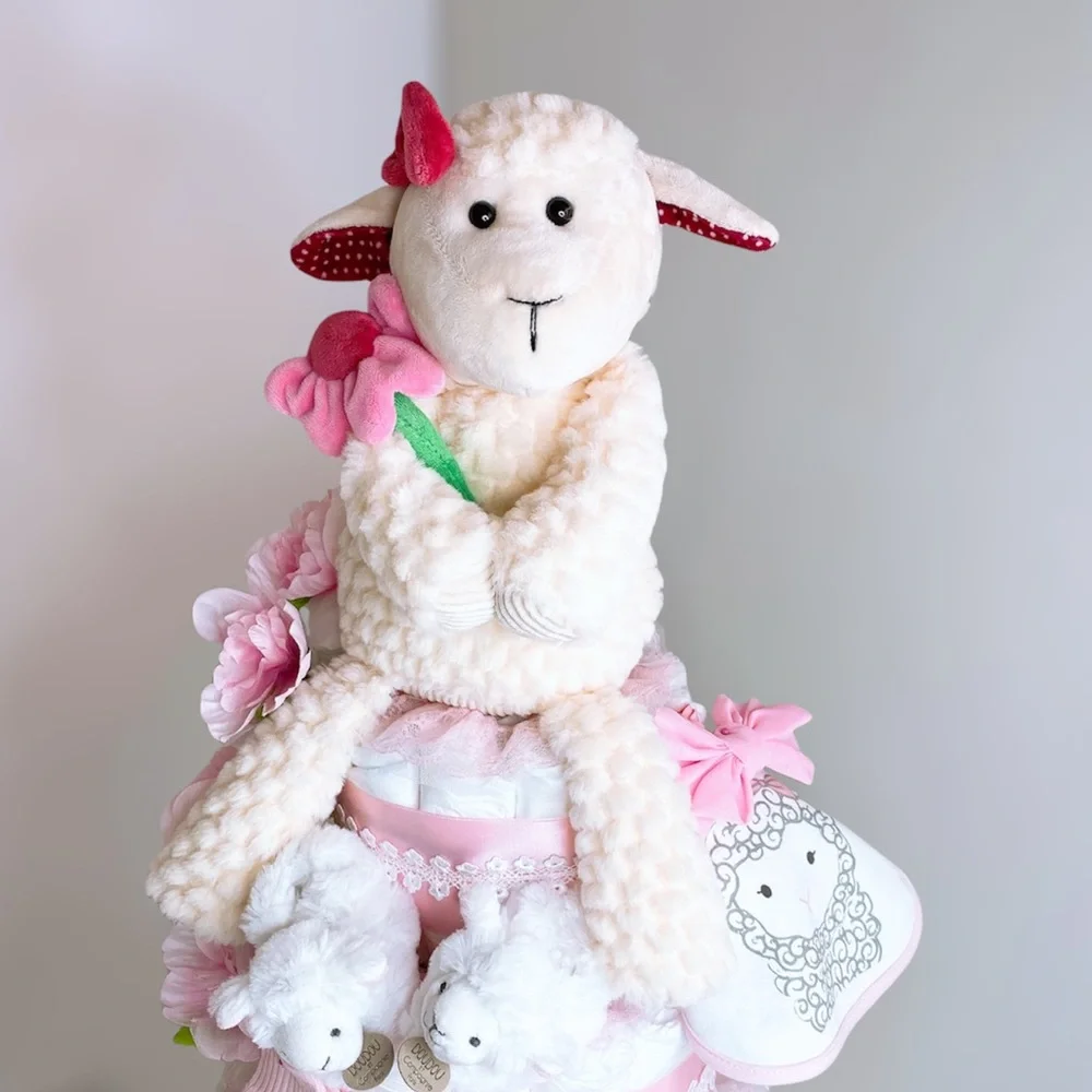 Lamb Diaper Cake, Girl Lamb Diaper Cake